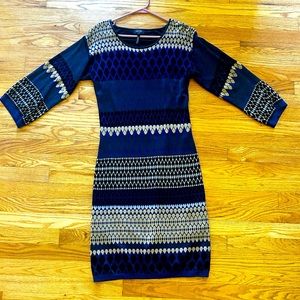 Laundry Shelli Segal Lis Angeles Sweater Dress Medium blue black lined